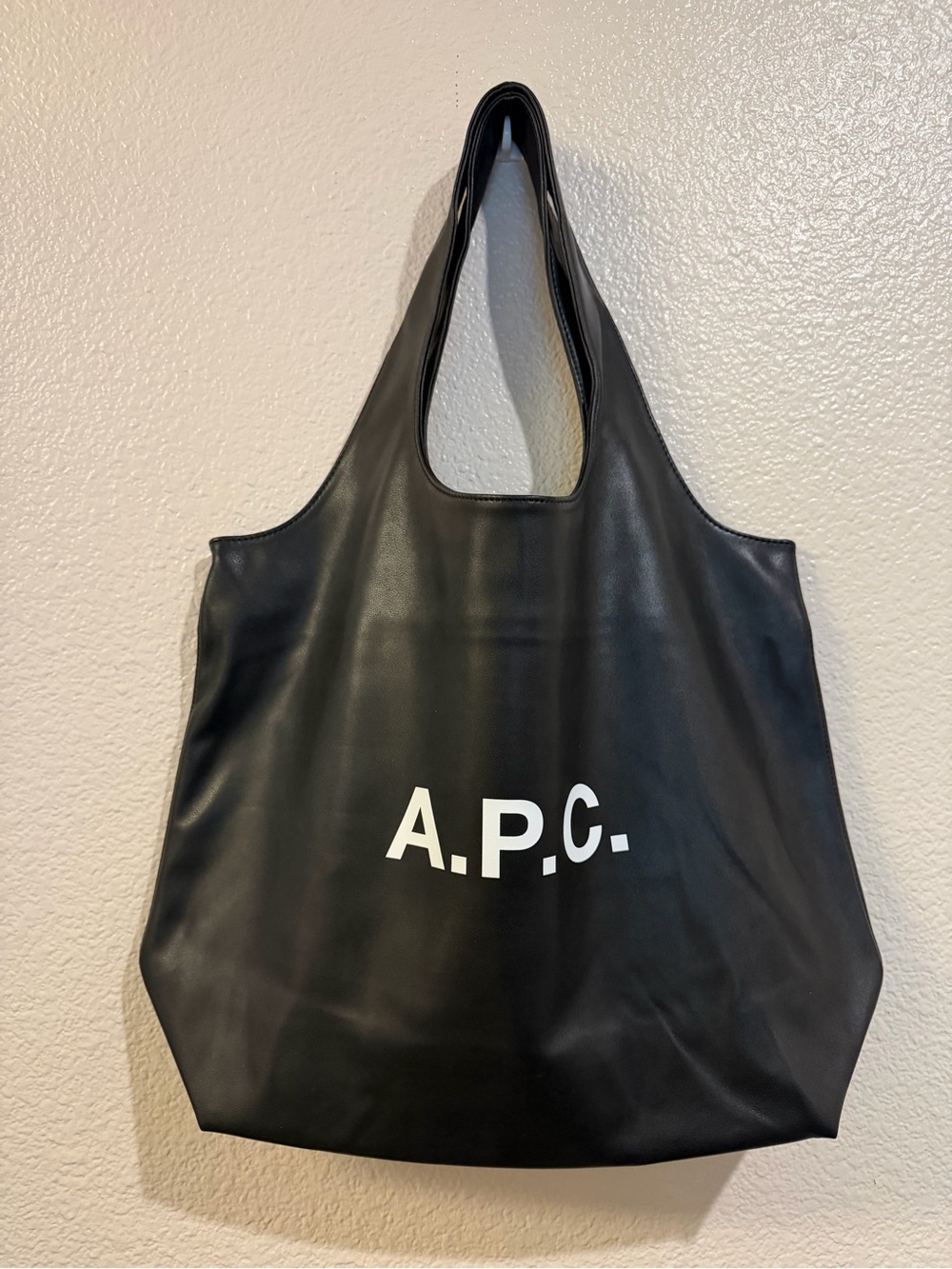 A.P.C. Black Leather Logo Print Tote Bag